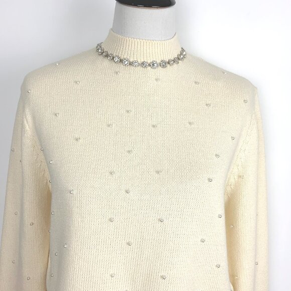 New Zara Knit Sweater with Jewel Beads and Pearls Size Medium - Picture 9 of 16